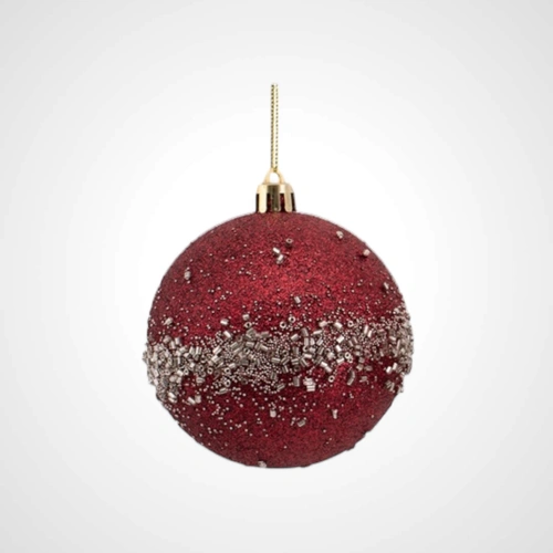 8cm Burgundy w/Rose Gold Glitter Detail Bauble (A)