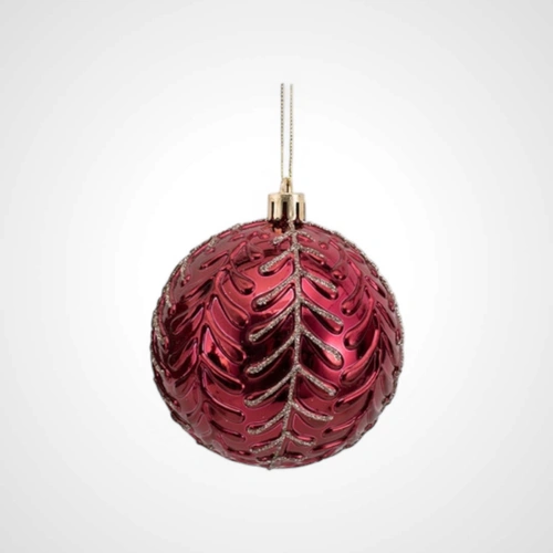 8cm Burgundy Rose Gold Glitter Bauble (B)