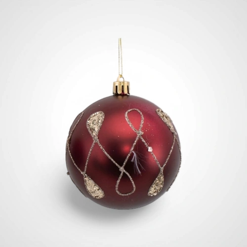 8cm Burgundy Rose Gold Glitter Bauble (C)