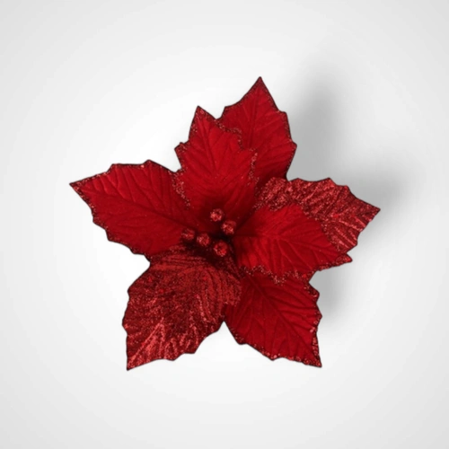 27cm Red Poinsettia w/clip (A)