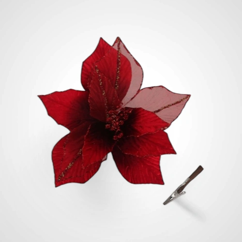 27cm Deep Red Poinsettia w/clip (D)