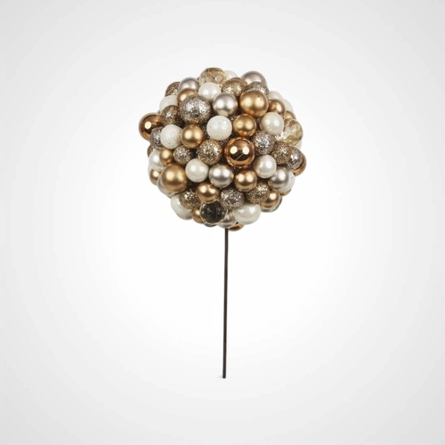 15cm Champagne Copper & Pearl Glitter Ball Pick