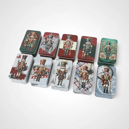 Metal Christmas Tins with Nutcracker Decal