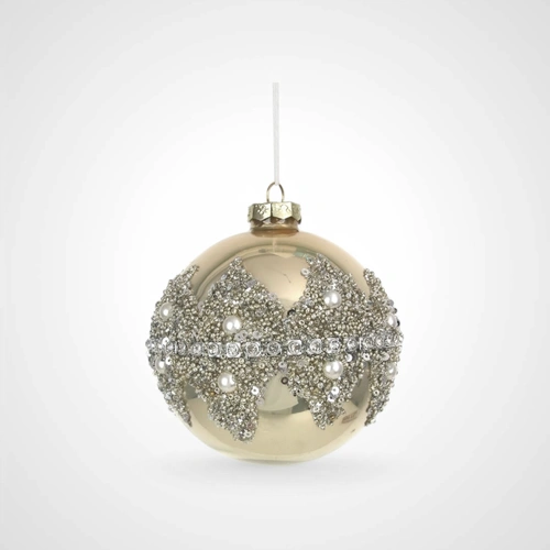 10cm Champagne w/Pearl & Glitter Glass Bauble 