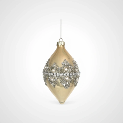 10cm Champagne w/Pearl & Glitter Glass Finial