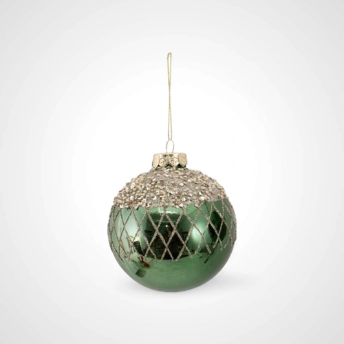 10cm Green Bauble with Glitter Detail (A)  
