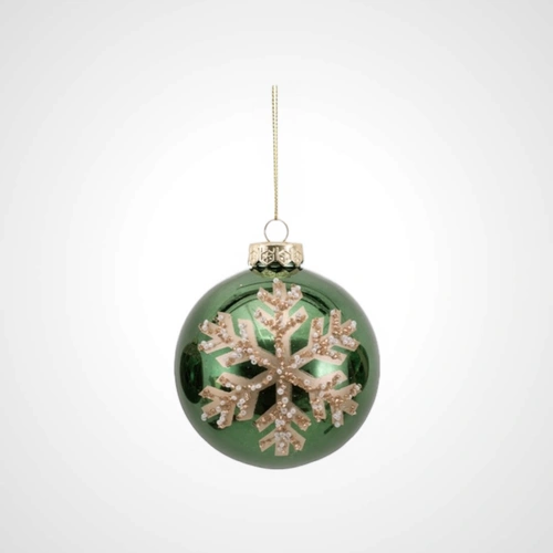 10cm Green Bauble with Glitter Detail (B)