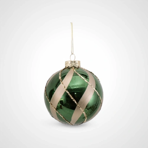 10cm Green Bauble with Glitter Detail (C) 