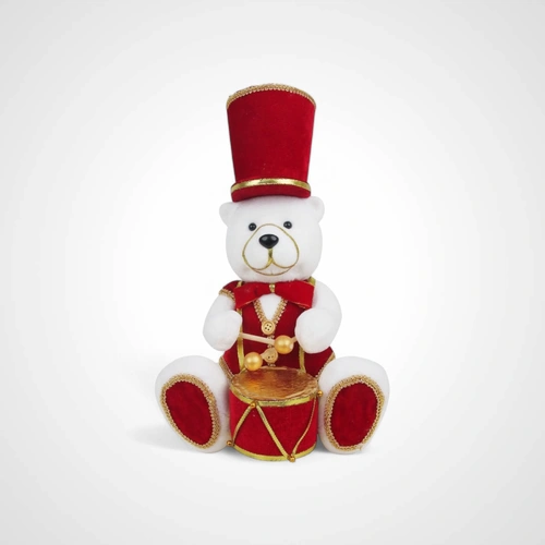 Sitting White Teddy w/Drum 