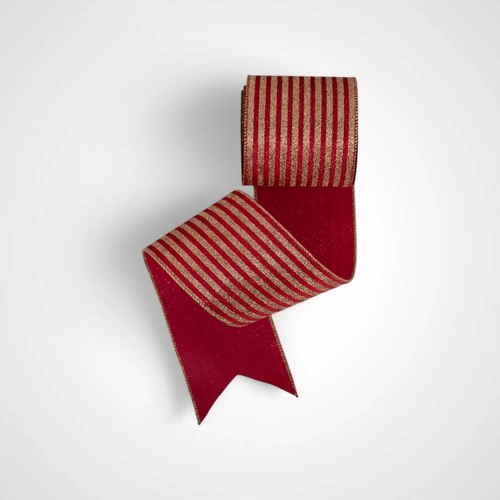 10m Red Velvet w/Gold Glitter Stripes Ribbon