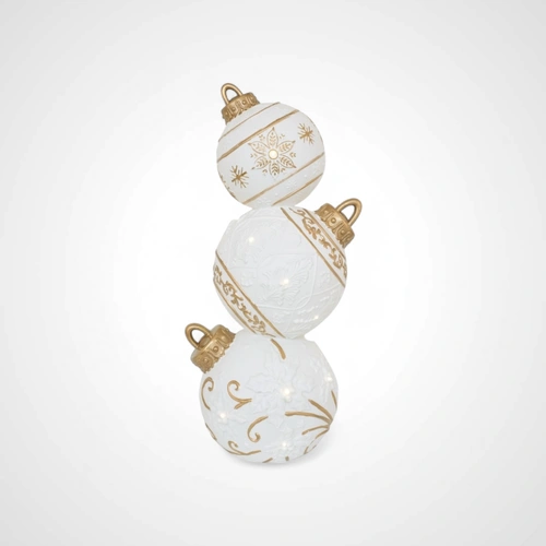 92cm 3 Bauble Stack White w/Champagne Detail