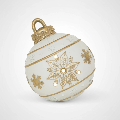 30cm Bauble w/LED Light White w/Champagne Detail 