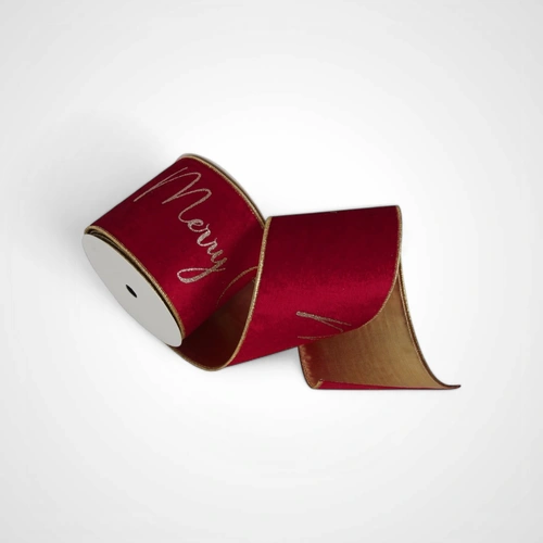 10m Red Velvet w/Glitter Merry Christmas Ribbon