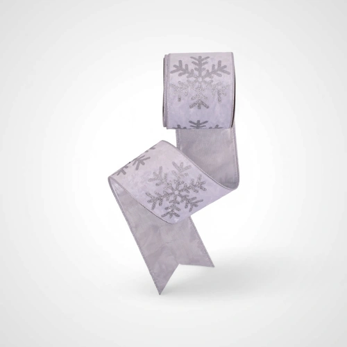 10m White Velvet Ribbon w/Silver Glitter Detail 
