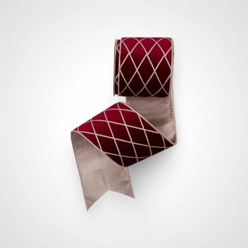 10m Burgundy Velvet Ribbon w/ Glitter Detail