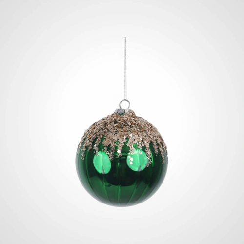 12cm Emerald Glass Bauble w/Glitter Detail