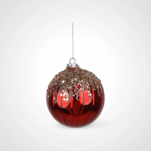 12cm Red Glass Bauble w/Glitter Detail 