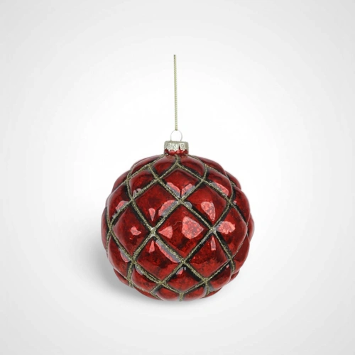 12cm Red Glass Bauble w/Glitter Detail (A) 