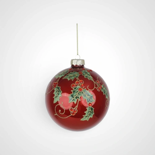 12cm Red Glass Bauble w/Glitter Detail (B) 