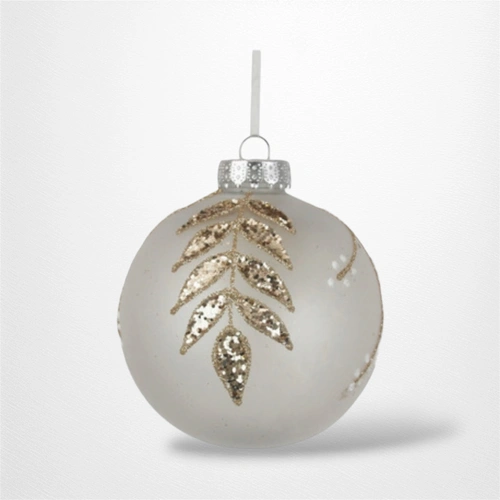 White Bauble with Glitter Detail (A) - 10cm