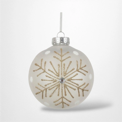 White Bauble with Glitter Detail (B) - 10cm