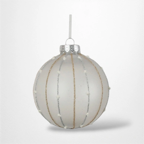 White Bauble with Glitter Detail (C) - 10cm