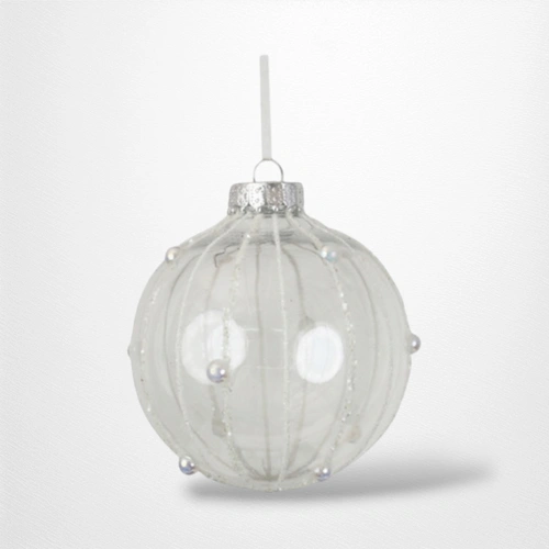 White Bauble with Hand Painted Detail (B) - 10cm