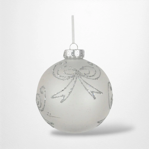White Bauble with Hand Painted Detail (C) - 10cm