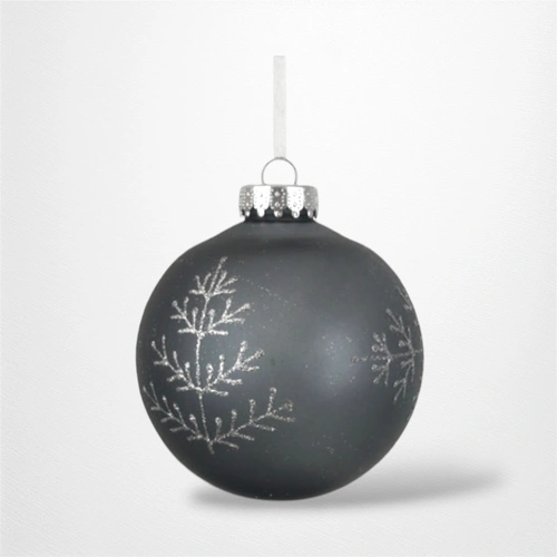 Silver Bauble w/Glitter Detail (A) - 10cm