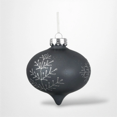 Silver Onion Bauble w/Glitter Detail (B) - 10cm