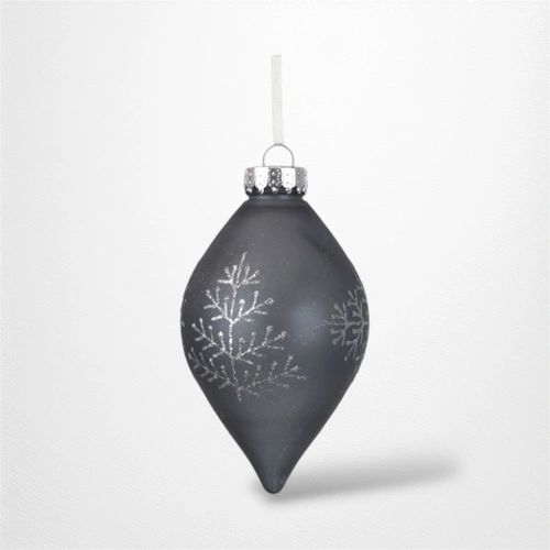 Silver Finial Bauble w/Glitter Detail (C) - 10cm