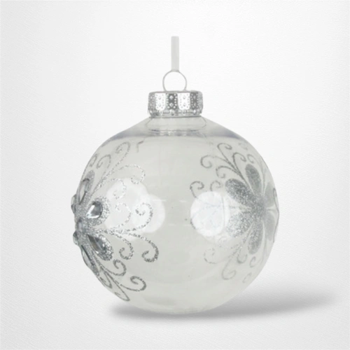 Silver Bauble with Hand Painted Detail (A) - 10cm