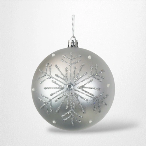 Silver Bauble with Hand Painted Detail (B) - 10cm