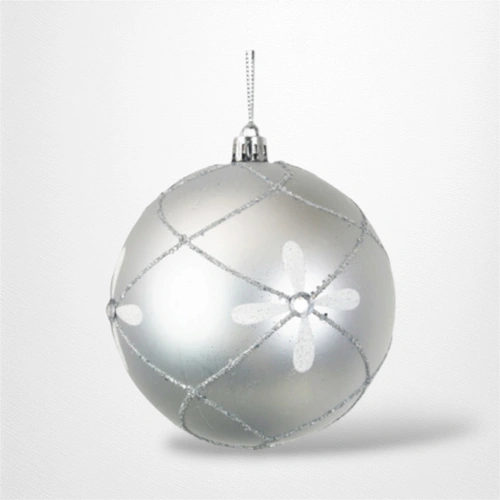 Silver Bauble with Hand Painted Detail (C) - 10cm
