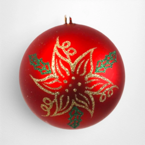 Red Shatterproof Bauble w/Glitter Detail - 10cm
