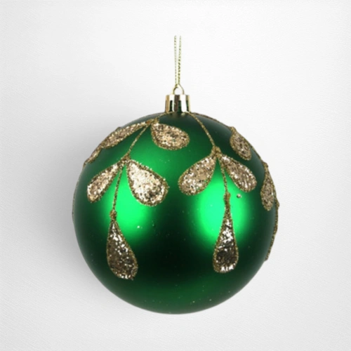 Green Shatterproof Bauble w/Glitter Detail - 10cm