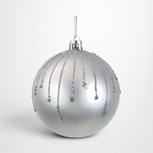Silver Bauble w/Glitter Detail - 8cm