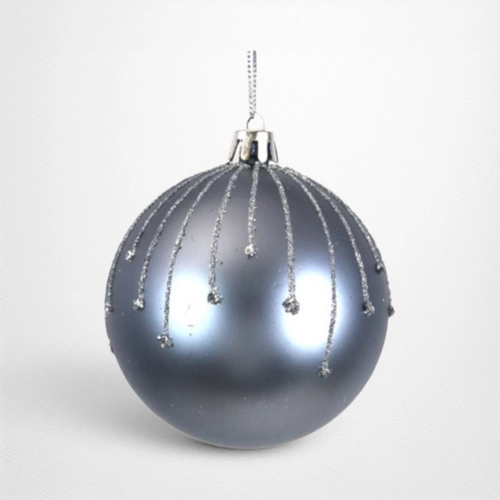 Glacier Blue Bauble w/Glitter Detail - 8cm