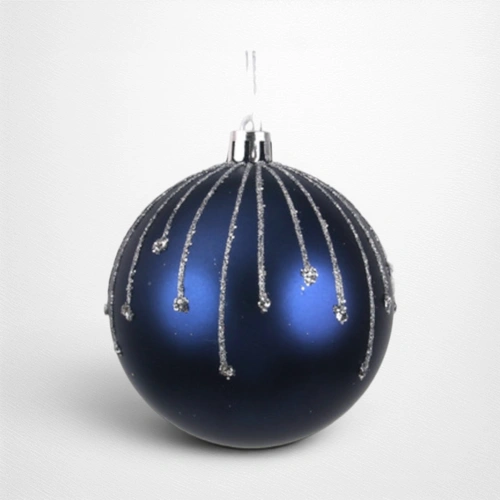 Royale Blue Bauble w/Glitter Detail - 8cm