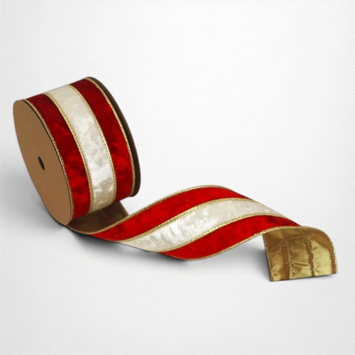 Red Velvet Ribbon w/Ivory Insert - 6.3cm x 5m
