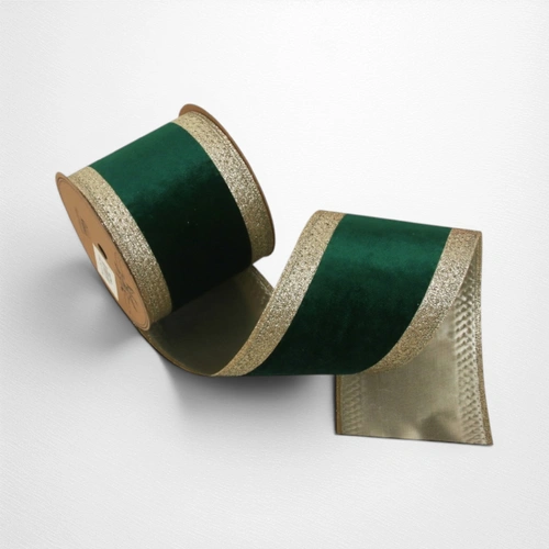 Emerald Green Velvet Ribbon w/Champagne Edging