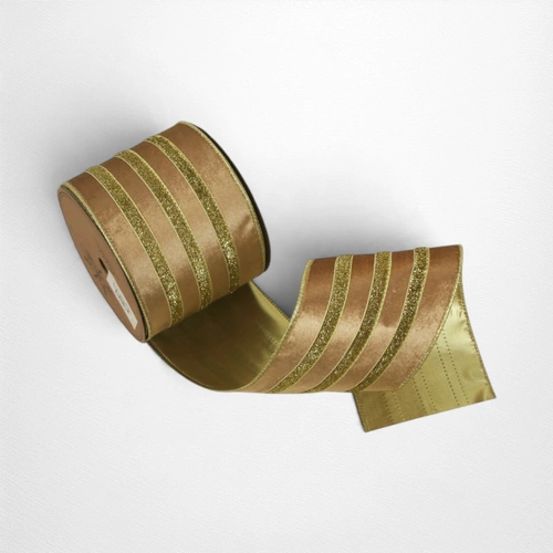 Gold Velvet Ribbon w/Gold Sparkly Detail & Wire Edging