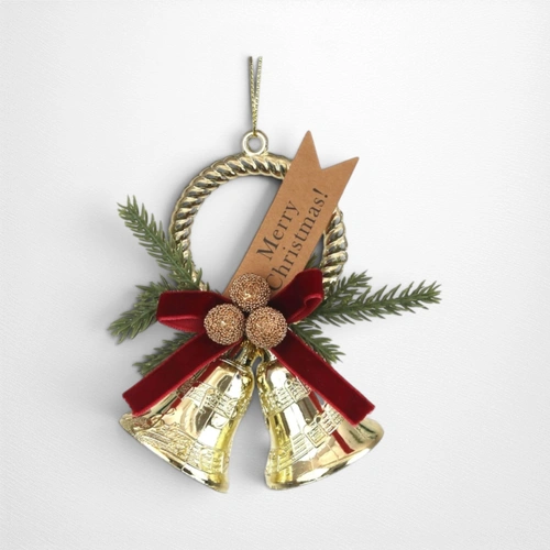 Gold Double Bells w/Burgundy Velvet Ribbon