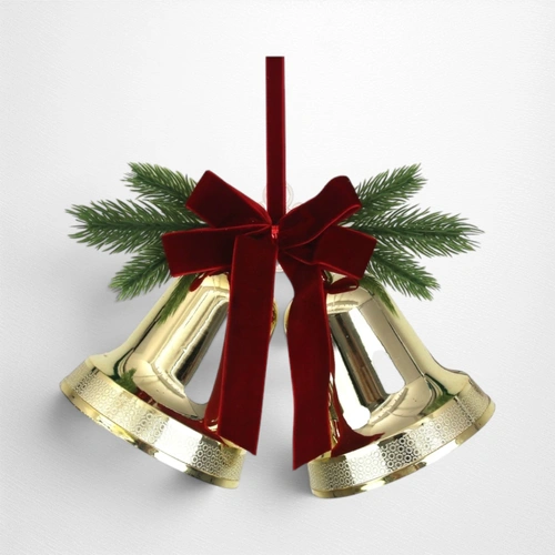 Gold Plastic Bells w/Burgundy Velvet Ribbon