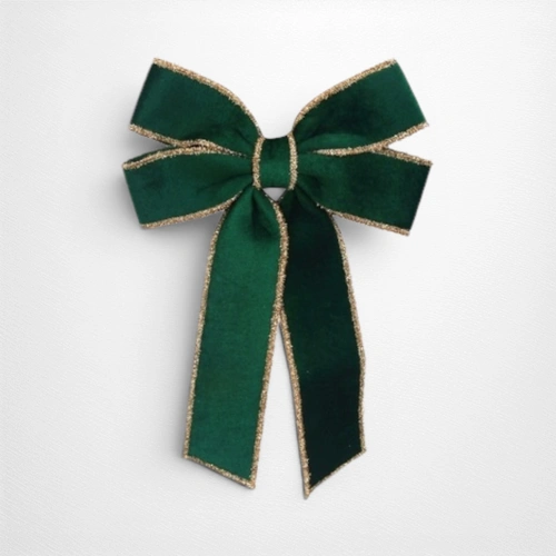 Green Velvet Bow w/Champagne Edging