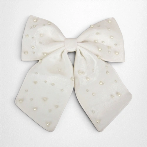 Ivory Velvet Bow w/Pearl Detail