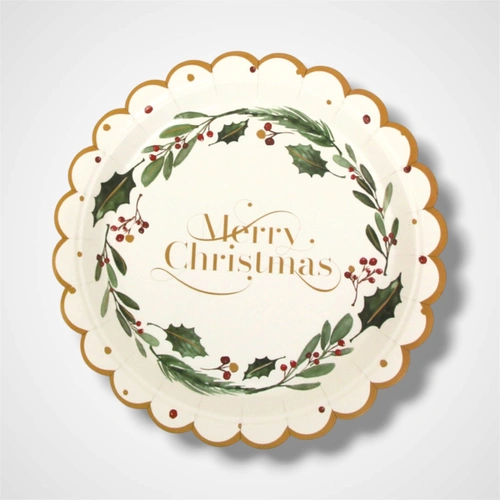 Merry Christmas Paper Plate  - 23cm -  PK20