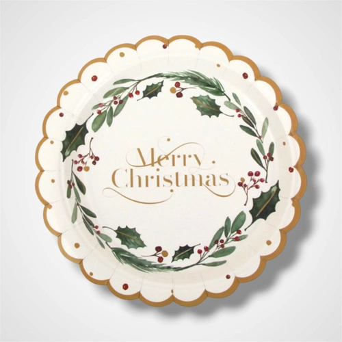 Merry Christmas Paper Plate  - 18cm -  PK20