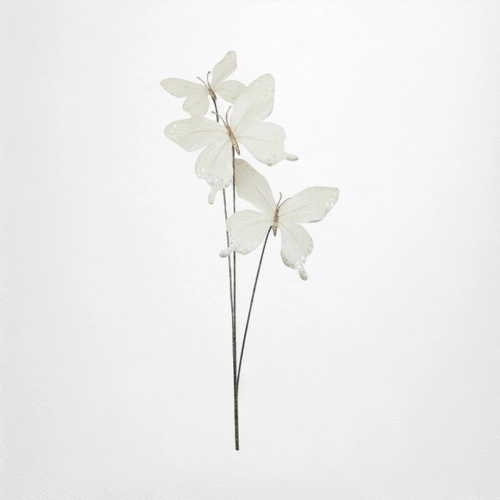63.5cm Stem with 3 White Butterflies A