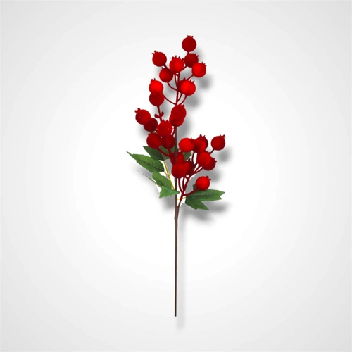 60cm Flocked Red Berry Stem